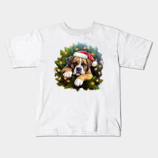 Lazy Boxer Dog at Christmas Kids T-Shirt